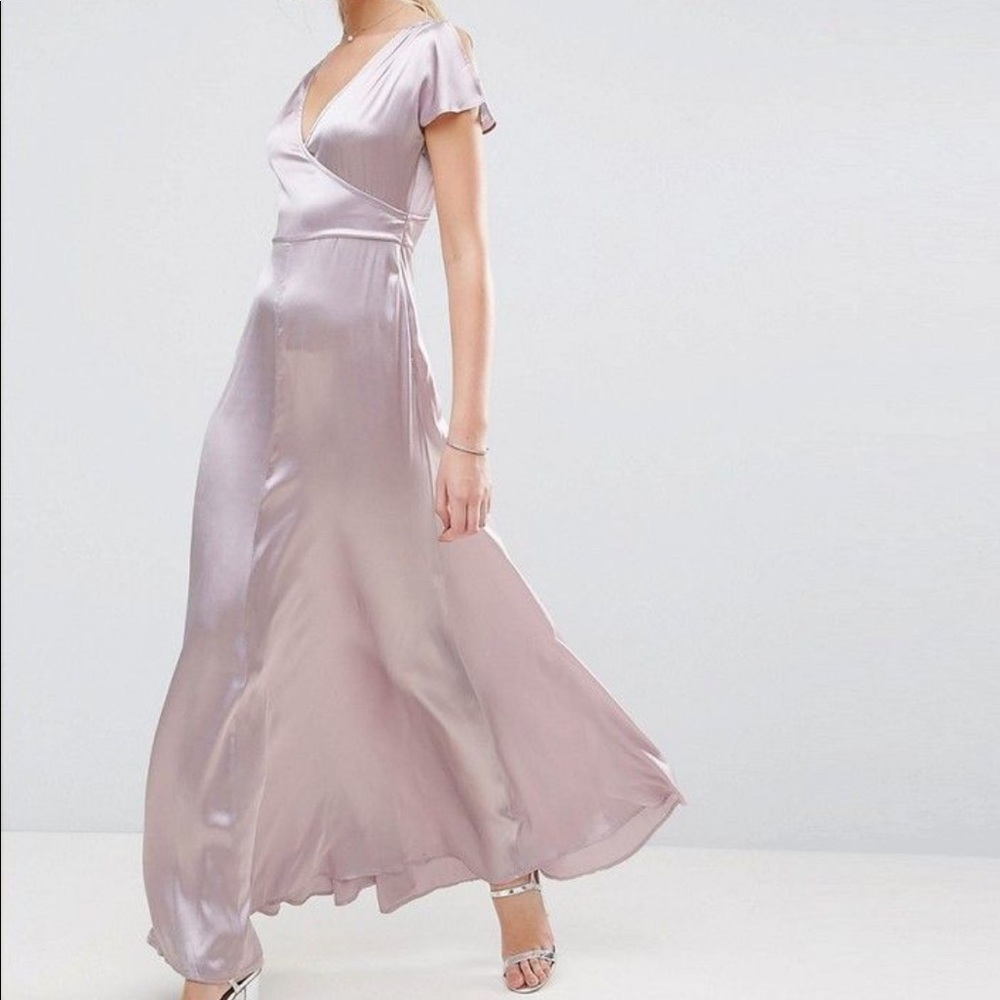 ASOS premium lilac wrap satin maxi dress sz 4 sm